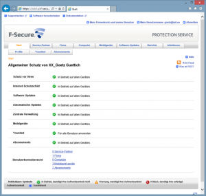 Das Protection Service for Business-Portal bringt nach dem Login eine Übersicht über den Schutzstatus im Netz