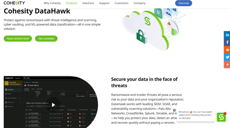 “DataHawk”, ein SaaS-Sicherheitsdienst von Cohesity